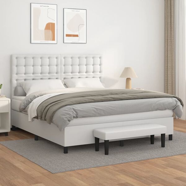 vidaXL Sommier &agrave; lattes de lit avec matelas Blanc 160x200cm Similicuir