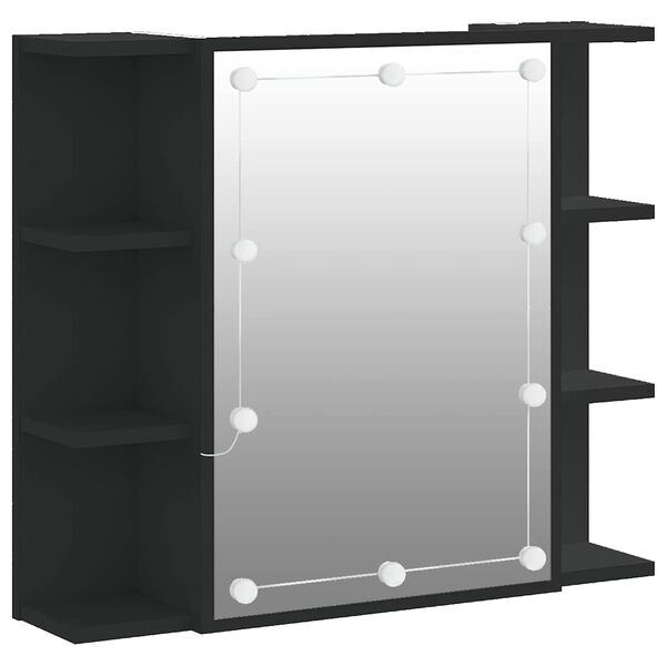 vidaXL Armoire à miroir avec LED noir 70x16,5x60 cm