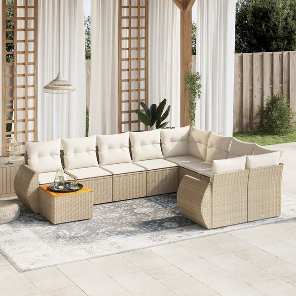 vidaXL Salon de jardin avec coussins 10 pcs beige r&eacute;sine tress&eacute;e