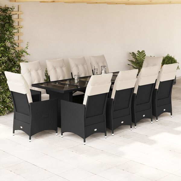 vidaXL Ensemble de bistro de jardin 11 pcs coussins noir poly rotin