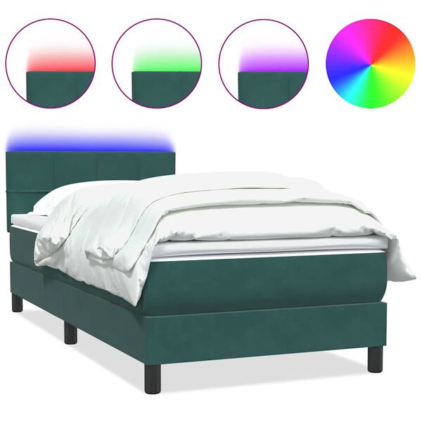 vidaXL Sommier &agrave; lattes de lit et matelas et LED vert fonc&eacute; 90x210 cm velours