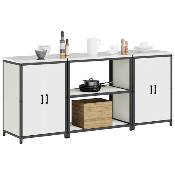 vidaXL Ensemble de rangement cuisine avec étagère 3 pcs Blanc Acier