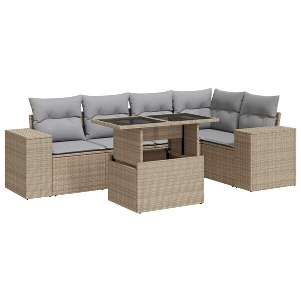 vidaXL Salon de jardin avec coussins 6 pcs beige r&eacute;sine tress&eacute;e