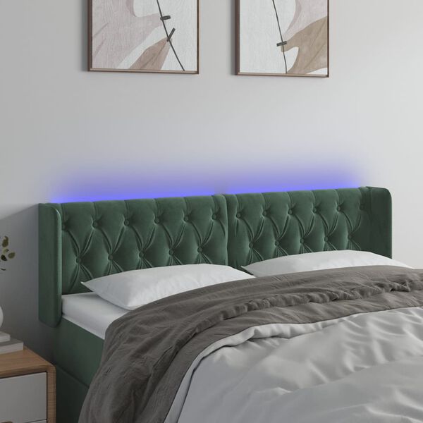 vidaXL T&ecirc;te de lit &agrave; LED Vert fonc&eacute; 163x16x78/88 cm Velours