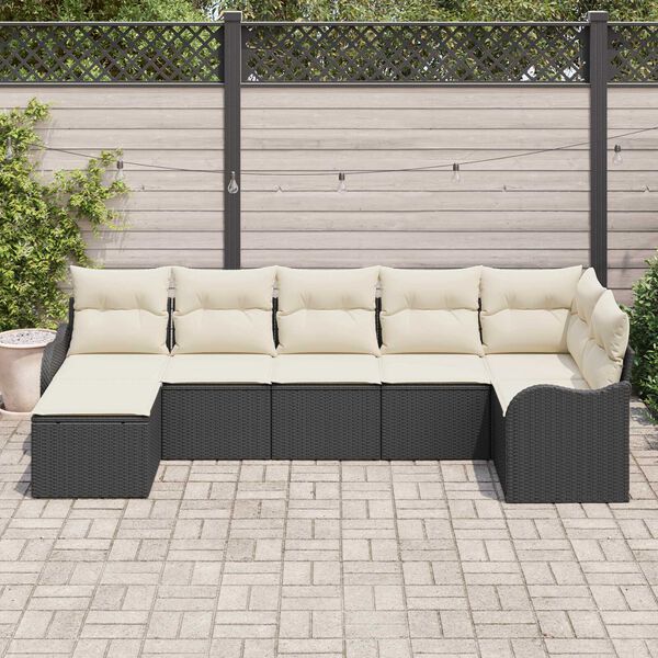vidaXL Ensemble de canap&eacute; de jardin 7 pcs Noir et blanc Poly rotin