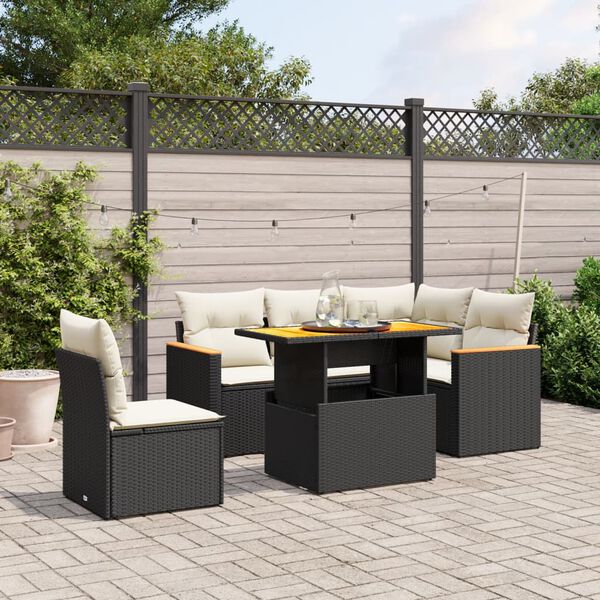 vidaXL Salon de jardin 6 pcs avec coussins noir r&eacute;sine tress&eacute;e
