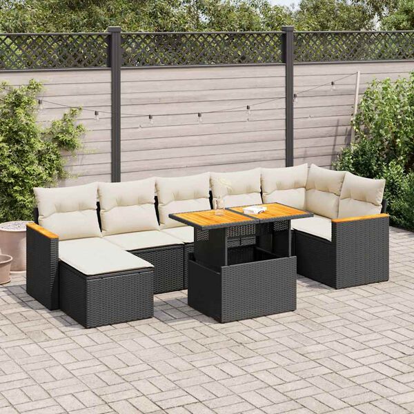 vidaXL Salon de jardin avec coussins 8 pcs noir résine tressée acacia