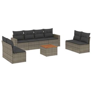 vidaXL Salon de jardin 9 pcs avec coussins gris r&eacute;sine tress&eacute;e
