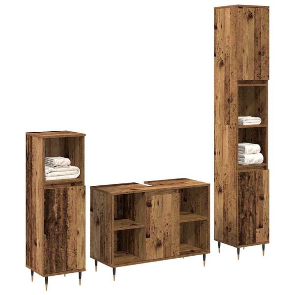vidaXL Ensemble de mobilier de salle de bain 3 pcs Bois Ancien