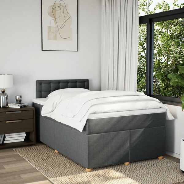 vidaXL Sommier &agrave; lattes de lit avec matelas gris fonc&eacute; 120x190cm tissu