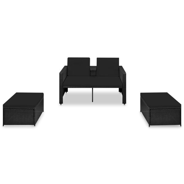 vidaXL Salon de jardin 3 pcs avec coussins Résine tressée Noir