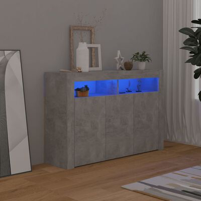 vidaXL Buffet avec lumières LED gris béton 115,5x30x75 cm