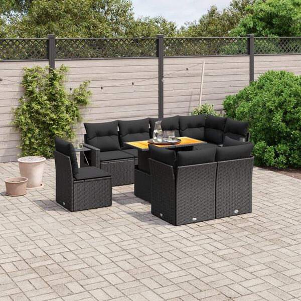 vidaXL Salon de jardin 9 pcs avec coussins noir r&eacute;sine tress&eacute;e