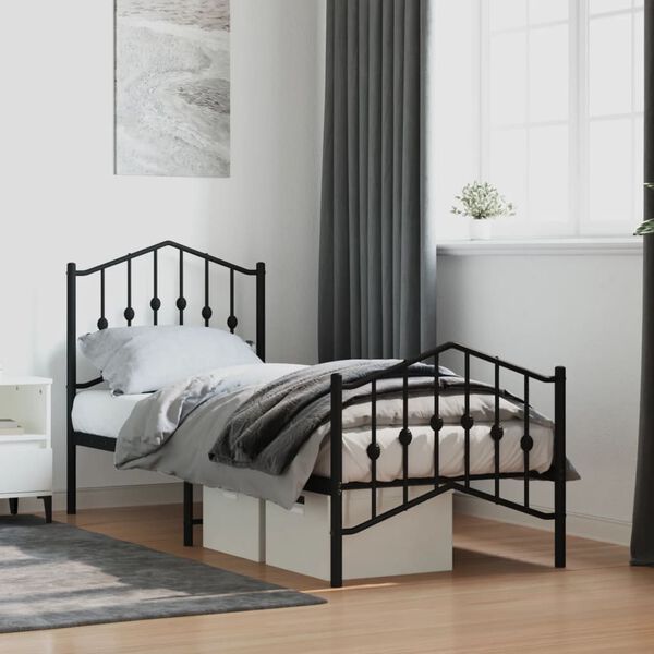vidaXL Cadre de lit métal sans matelas avec pied de lit noir 75x190 cm