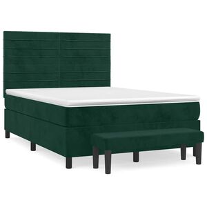 vidaXL Sommier &agrave; lattes de lit et matelas Vert fonc&eacute; 140x190cm Velours