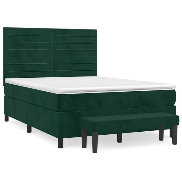 vidaXL Sommier &agrave; lattes de lit et matelas Vert fonc&eacute; 140x190cm Velours