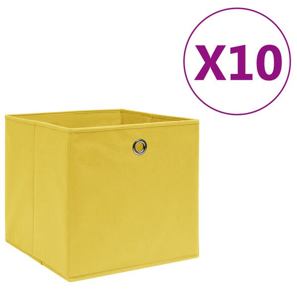 vidaXL Bo&icirc;tes de rangement 10 pcs Tissu intiss&eacute; 28x28x28 cm Jaune