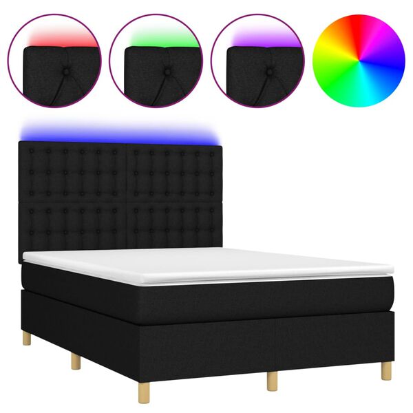 vidaXL Sommier &agrave; lattes de lit et matelas et LED Noir 140x200 cm Tissu