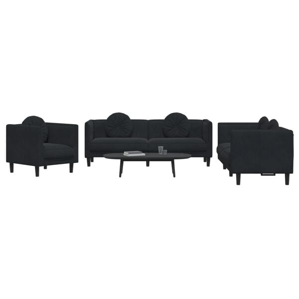 vidaXL Ensemble de canapés 3 pcs avec coussins noir velours