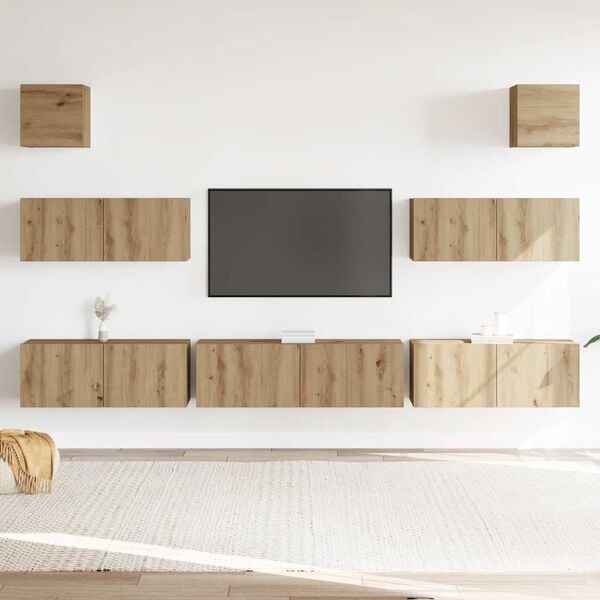 vidaXL Ensemble de meuble TV mural 7 pcs ch&ecirc;ne artisanal