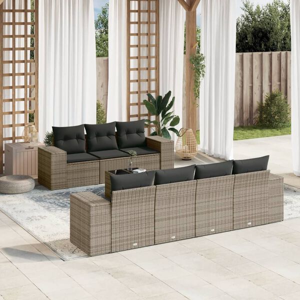 vidaXL Salon de jardin 8 pcs avec coussins gris r&eacute;sine tress&eacute;e