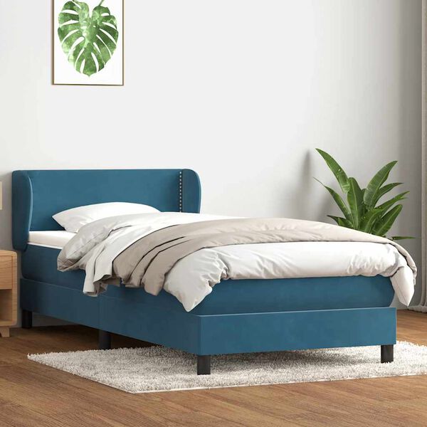 vidaXL Sommier &agrave; lattes de lit et matelas bleu fonc&eacute; 90x220 cm velours