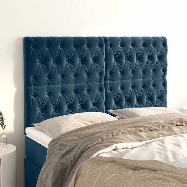 vidaXL T&ecirc;te de lit Bleu fonc&eacute; 160x7x118/128 cm Velours