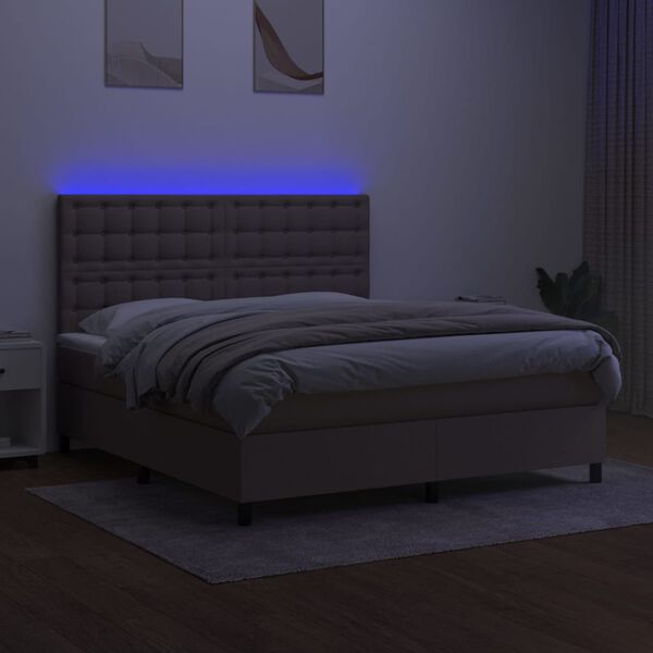 vidaXL Sommier &agrave; lattes de lit et matelas et LED Taupe 180x200cm Tissu