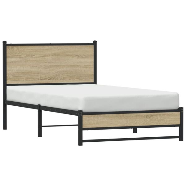 vidaXL Cadre de lit en m&eacute;tal sans matelas ch&ecirc;ne sonoma 107x203 cm