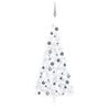 vidaXL Demi-arbre de No&euml;l artificiel pr&eacute;-&eacute;clair&eacute; et boules blanc 210cm
