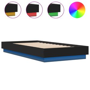 vidaXL Cadre de lit sans matelas avec lumi&egrave;res LED noir 75x190 cm