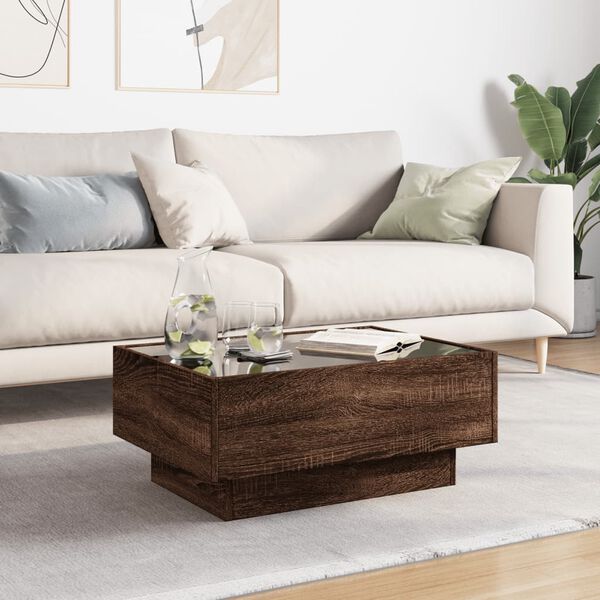 vidaXL Table basse avec LED ch&ecirc;ne marron 70x50x30 cm bois d'ing&eacute;nierie