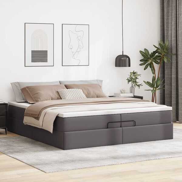 VidaXL Cadre de lit ottoman avec matelas gris 200x200 cm similicuir