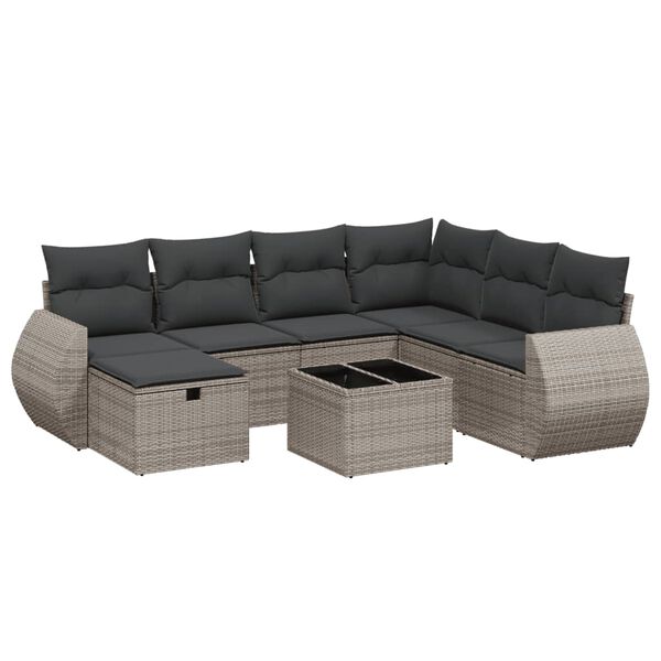 vidaXL Salon de jardin 8 pcs avec coussins gris r&eacute;sine tress&eacute;e