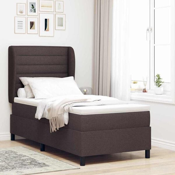 vidaXL Lit &agrave; ressorts avec matelas Marron fonc&eacute; 90 x 200 cm tissu