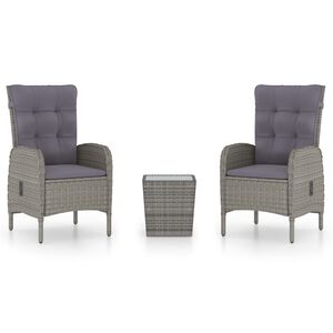 vidaXL Ensemble de bistro de jardin 3 pcs R&eacute;sine tress&eacute;e et verre Gris
