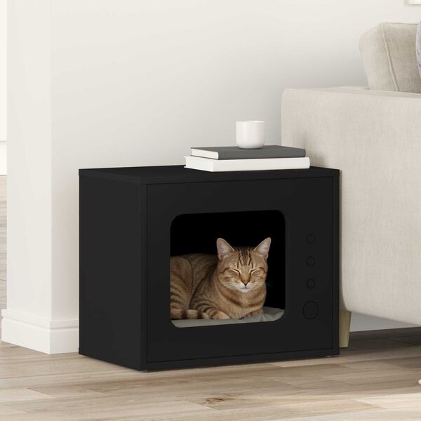vidaXL Maison pour chat Noir 51 x 30 x 42 cm Bois d'ing&eacute;nierie
