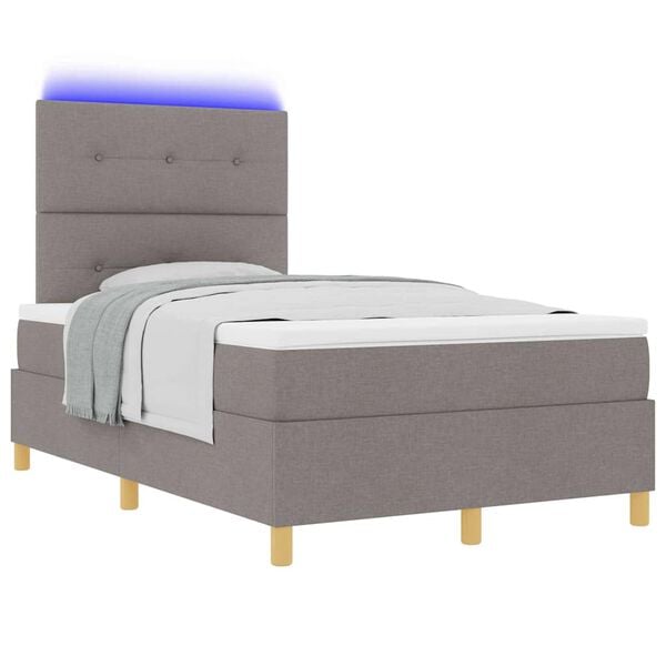 vidaXL Lit &agrave; ressort LED avec matelas Taupe 120 x 200 cm tissu