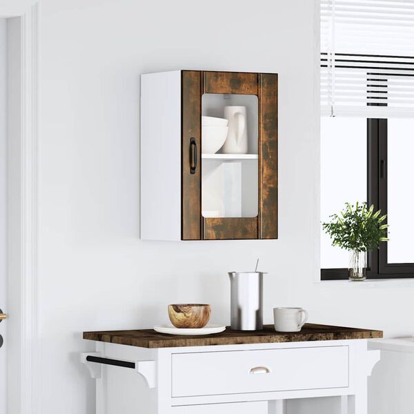 vidaXL Armoire murale de cuisine avec porte en verre Lucca ch&ecirc;ne fum&eacute;
