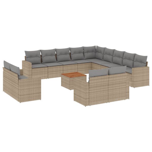vidaXL Salon de jardin et coussins 14 pcs m&eacute;lange beige r&eacute;sine tress&eacute;e