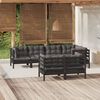 vidaXL Salon de jardin 7 pcs avec coussins Noir Bois de pin massif