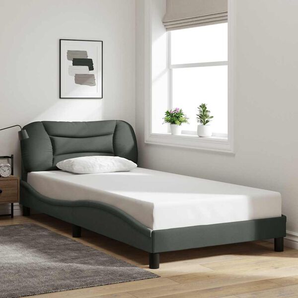 vidaXL Cadre de lit sans matelas Hvar gris fonc&eacute; 100x203 cm tissu