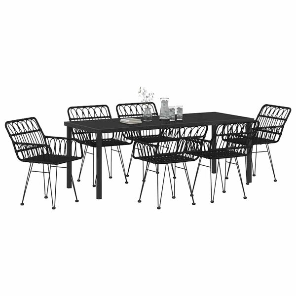 vidaXL Ensemble de salle &agrave; manger pour jardin 7 pcs Noir