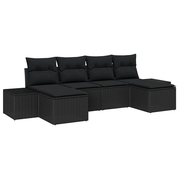 vidaXL Ensemble de canapé de jardin avec coussin 4 pcs Noir polyrotin