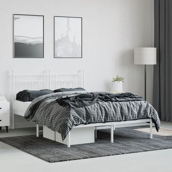 vidaXL Cadre de lit métal sans matelas et tête de lit blanc 140x190 cm