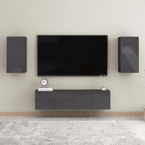vidaXL Meubles TV 2 pcs Noir brillant 30,5x30x60 cm Bois d&rsquo;ing&eacute;nierie
