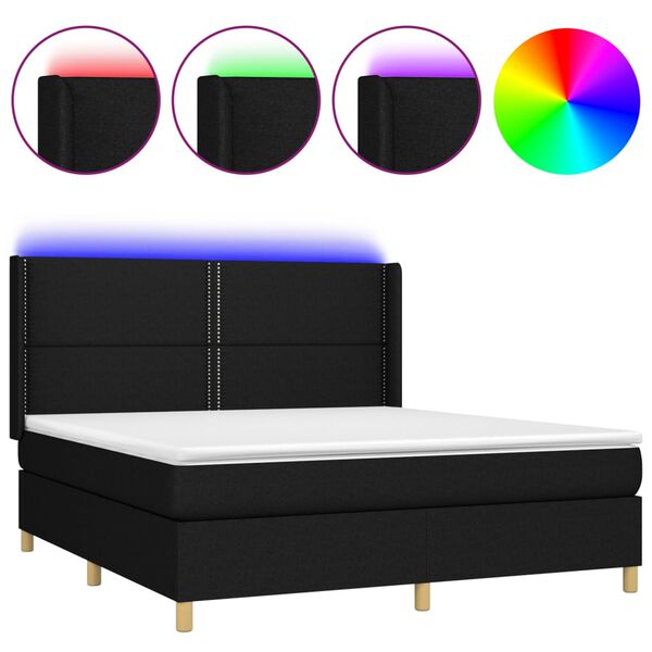vidaXL Sommier &agrave; lattes de lit matelas et LED Noir 180x200 cm Tissu