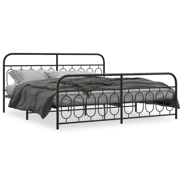 vidaXL Cadre de lit métal sans matelas avec pied de lit noir 200x200cm