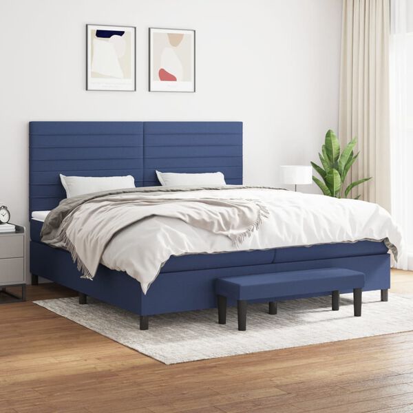 vidaXL Sommier &agrave; lattes de lit avec matelas Bleu 200x200 cm Tissu