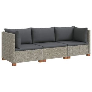 vidaXL 3 pc Ensemble de Salon en Rotin avec Coussins GENDT Gris Kubu
